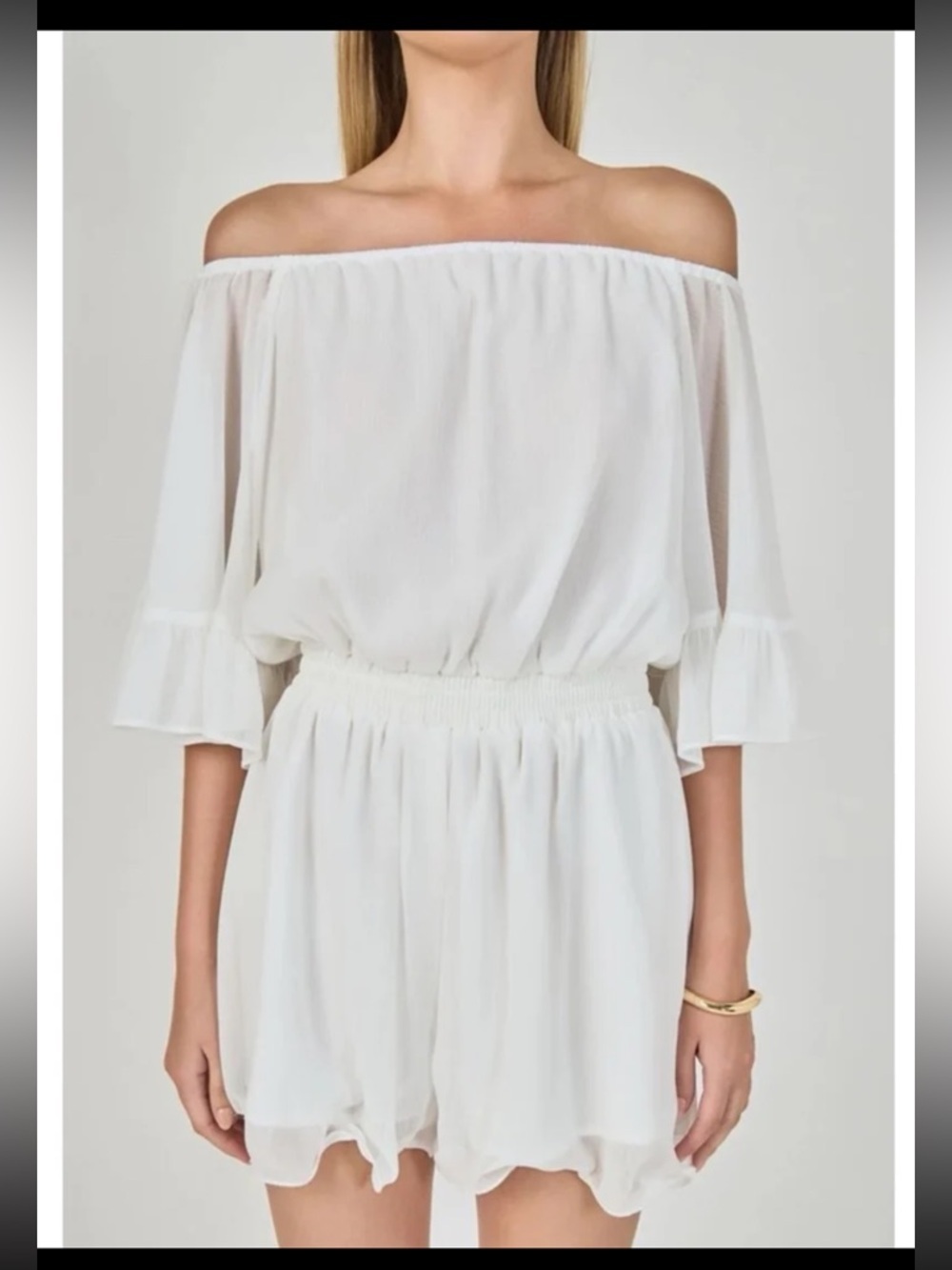 NWT Endless Rose RUFFLED SLEEVE ROMPER in White size Medium - Picture 8 of 12